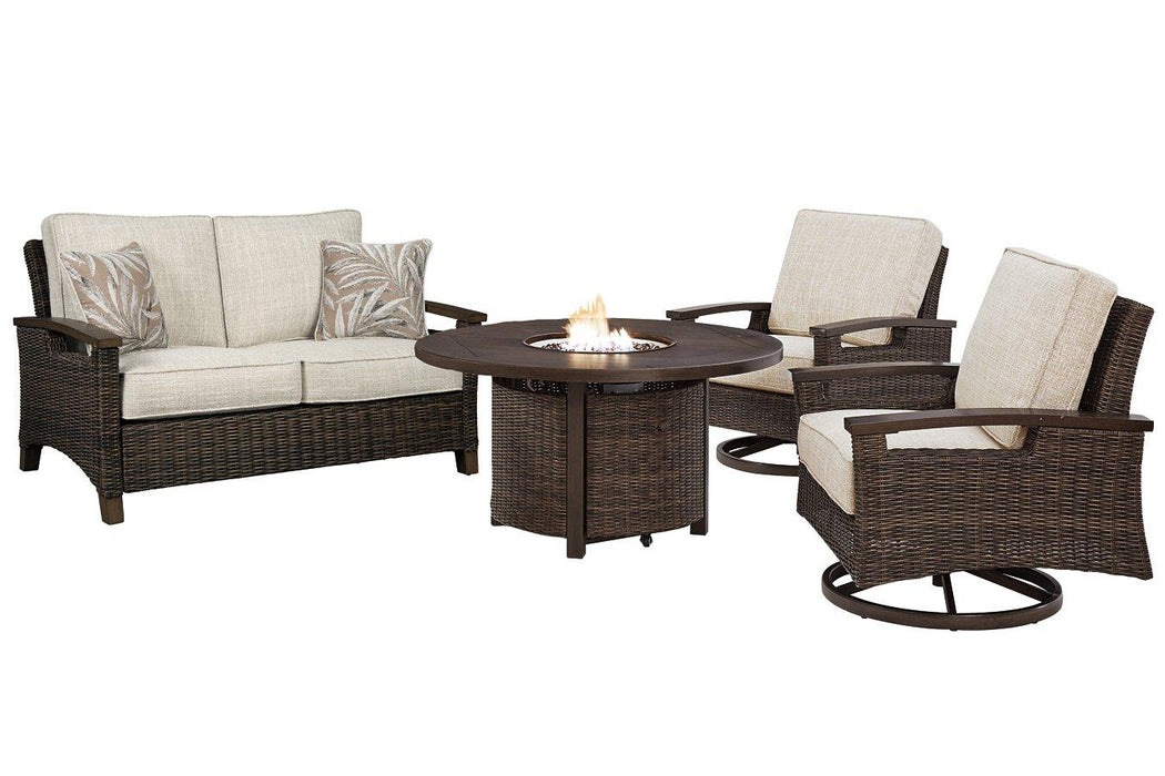 Paradise Trail Outdoor Loveseat, Lounge Chairs and Fire Pit Table - De Avenue Furniture