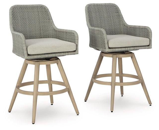 Seton Creek Outdoor Bar Height Barstool with Cushion (Set of 2) - De Avenue Furniture