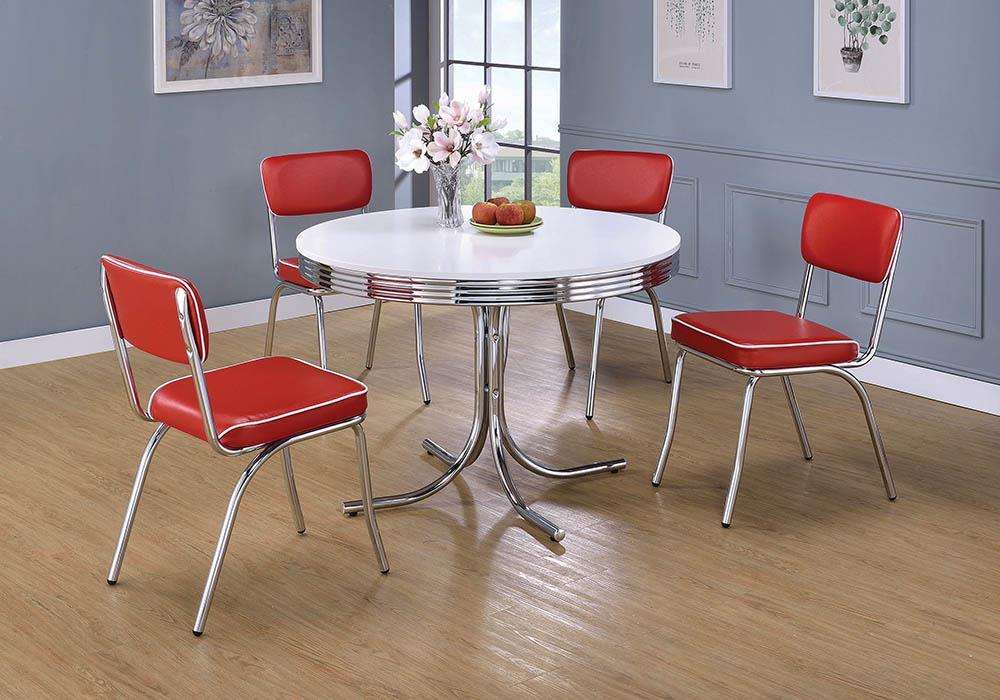 Retro Round Dining Table Glossy White and Chrome - De Avenue Furniture