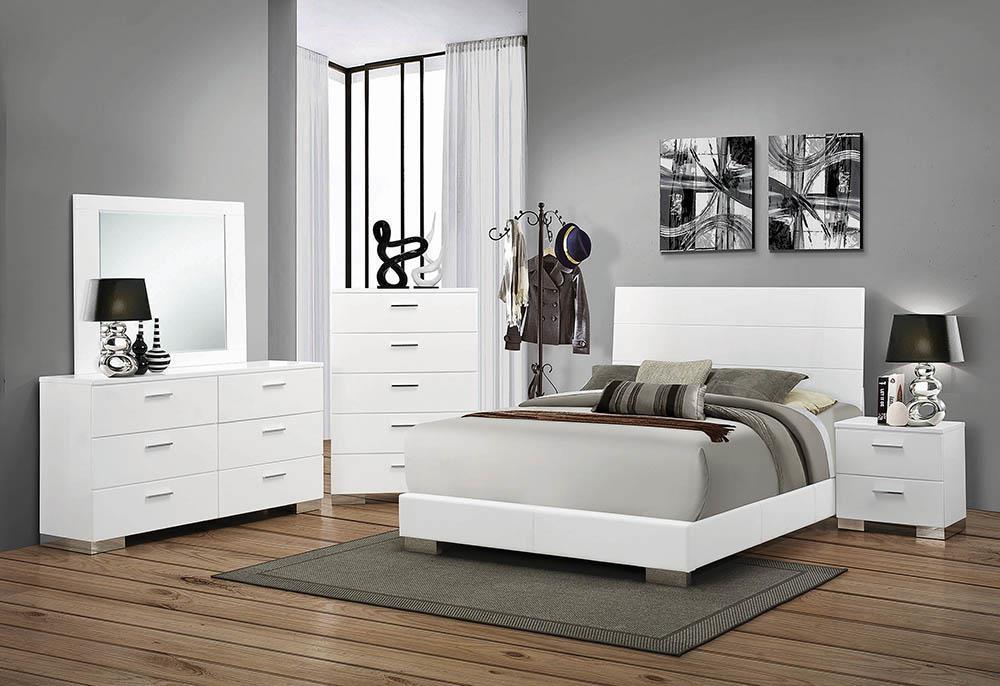 Felicity California King Panel Bed Glossy White - De Avenue Furniture