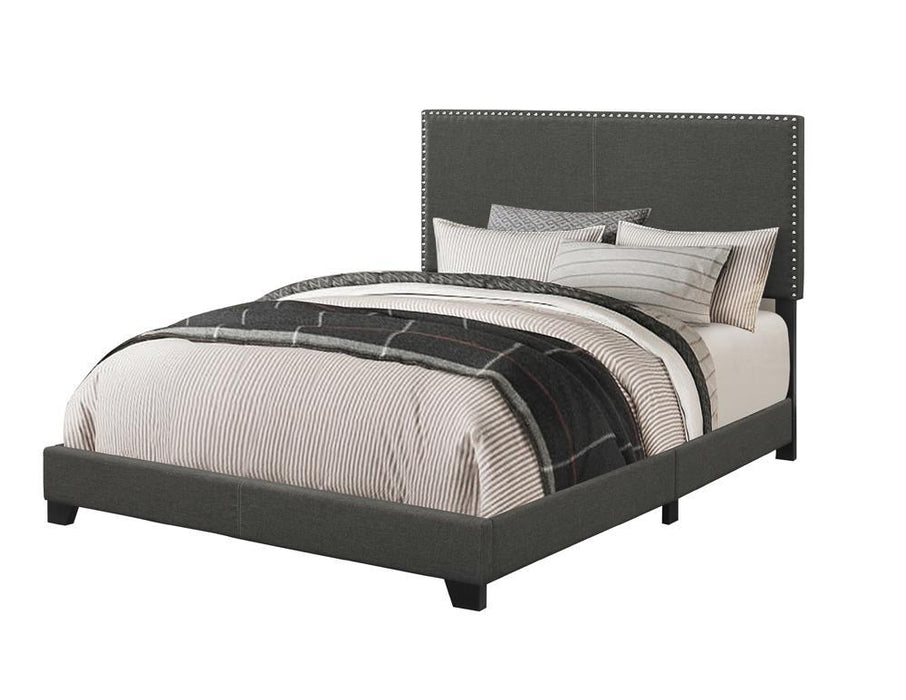 Boyd Eastern King Upholstered Bed with Nailhead Trim Charcoal - De Avenue Furniture