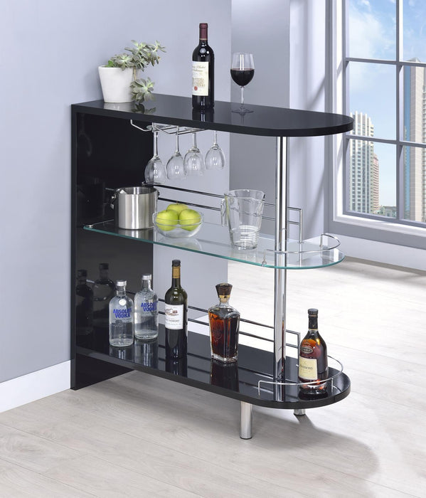 Adolfo 3-tier Bar Table Glossy Black and Clear - De Avenue Furniture