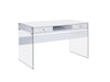 Dobrev 2-drawer Writing Desk Glossy White and Clear - De Avenue Furniture