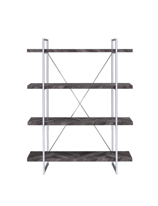 Grimma 4-shelf Bookcase Rustic Grey Herringbone