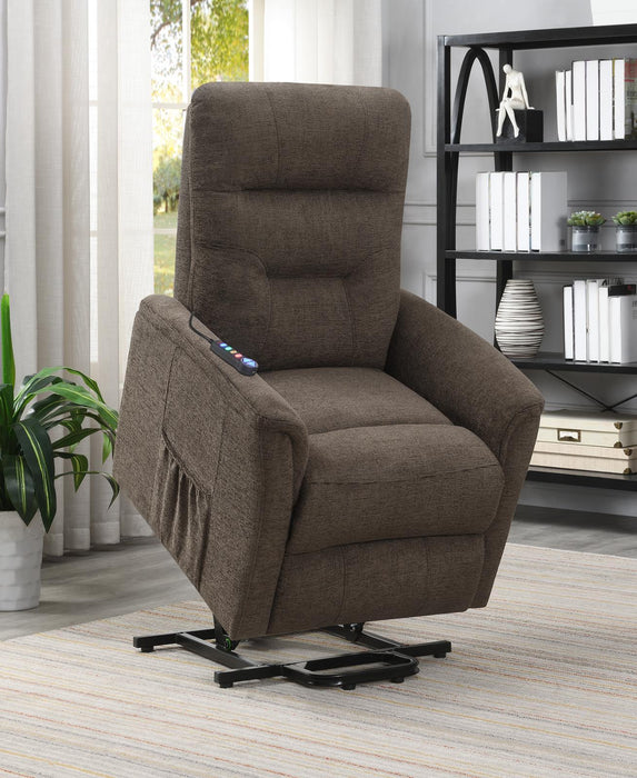 Henrietta Power Lift Recliner with Storage Pocket Brown