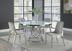 Irene Round Glass Top Dining Table White and Chrome - De Avenue Furniture