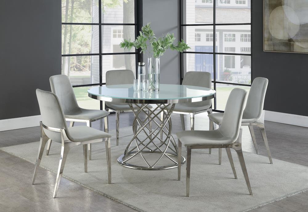 Irene Round Glass Top Dining Table White and Chrome - De Avenue Furniture