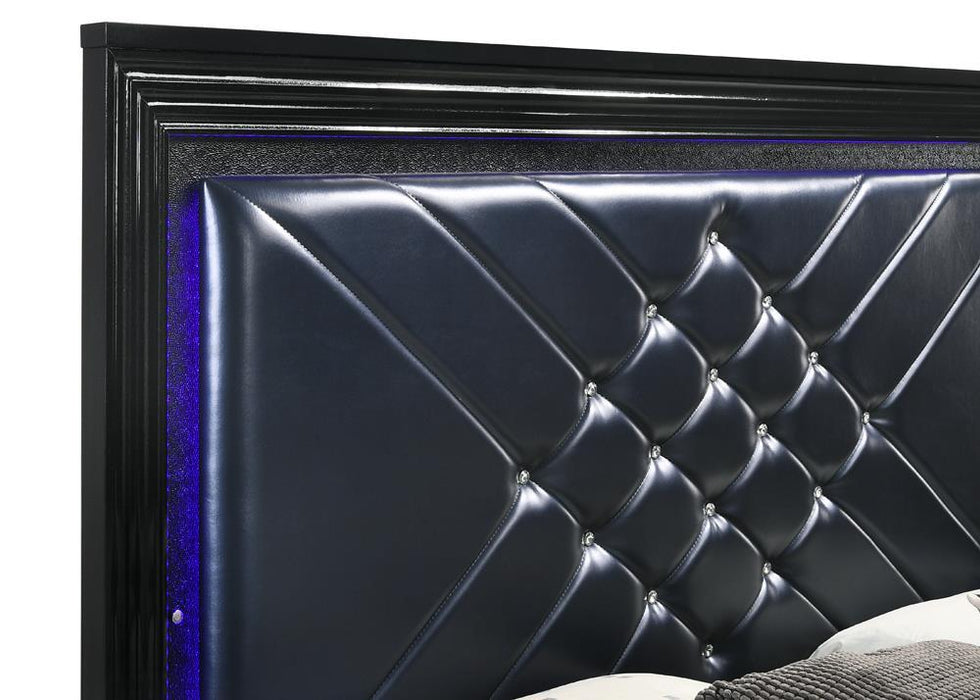 Penelope Queen Bed with LED Lighting Black and Midnight Star - De Avenue Furniture