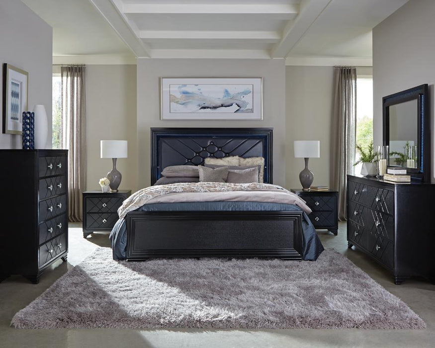 Penelope Queen Bed with LED Lighting Black and Midnight Star - De Avenue Furniture