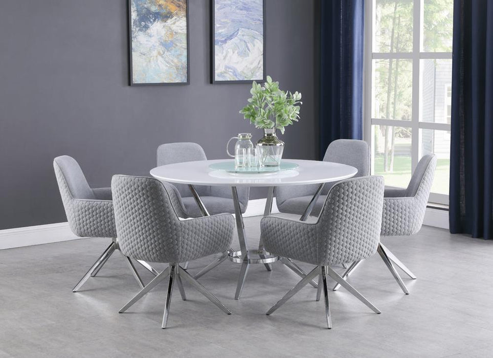 Abby Round Dining Table with Lazy Susan White and Chrome - De Avenue Furniture