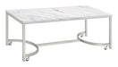 Leona Coffee Table with Casters White and Satin Nickel - De Avenue Furniture