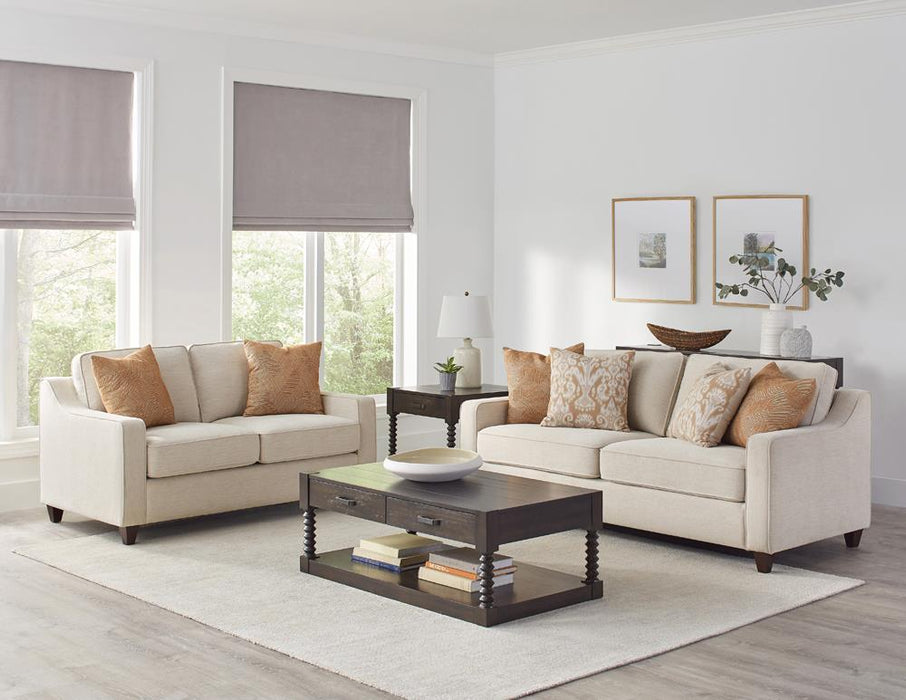 Christine Upholstered Cushion Back Loveseat Beige - De Avenue Furniture