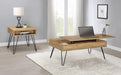 Fanning Square End Table with Open Compartment Golden Oak and Black - De Avenue Furniture