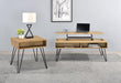 Fanning Square End Table with Open Compartment Golden Oak and Black - De Avenue Furniture