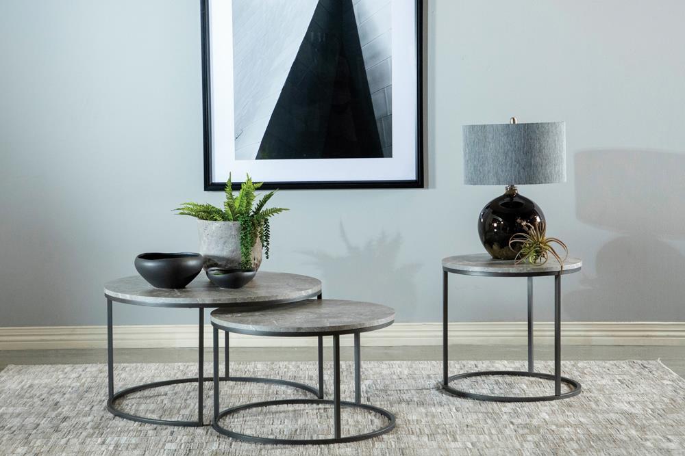 Lainey Round 2-piece Nesting Coffee Table Grey and Gunmetal - De Avenue Furniture