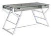 Emelle 2-drawer Glass Top Writing Desk Grey Driftwood and Chrome - De Avenue Furniture